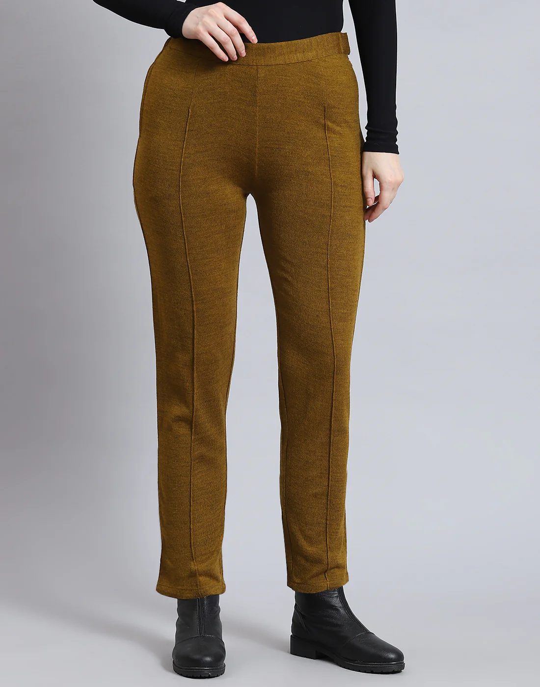 Women Mustard Self Design Regular Fit Winter Lower