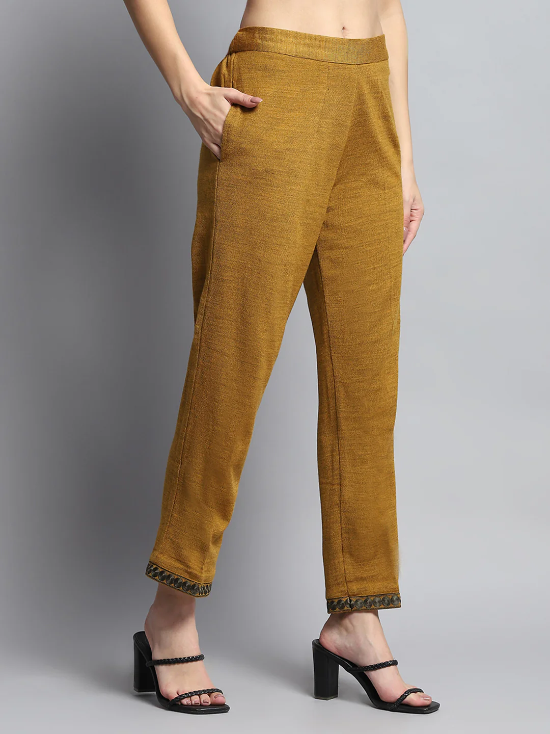 Women Mustard Self Design Round Neck Full Sleeve Kurti Set for Winter - Image 8