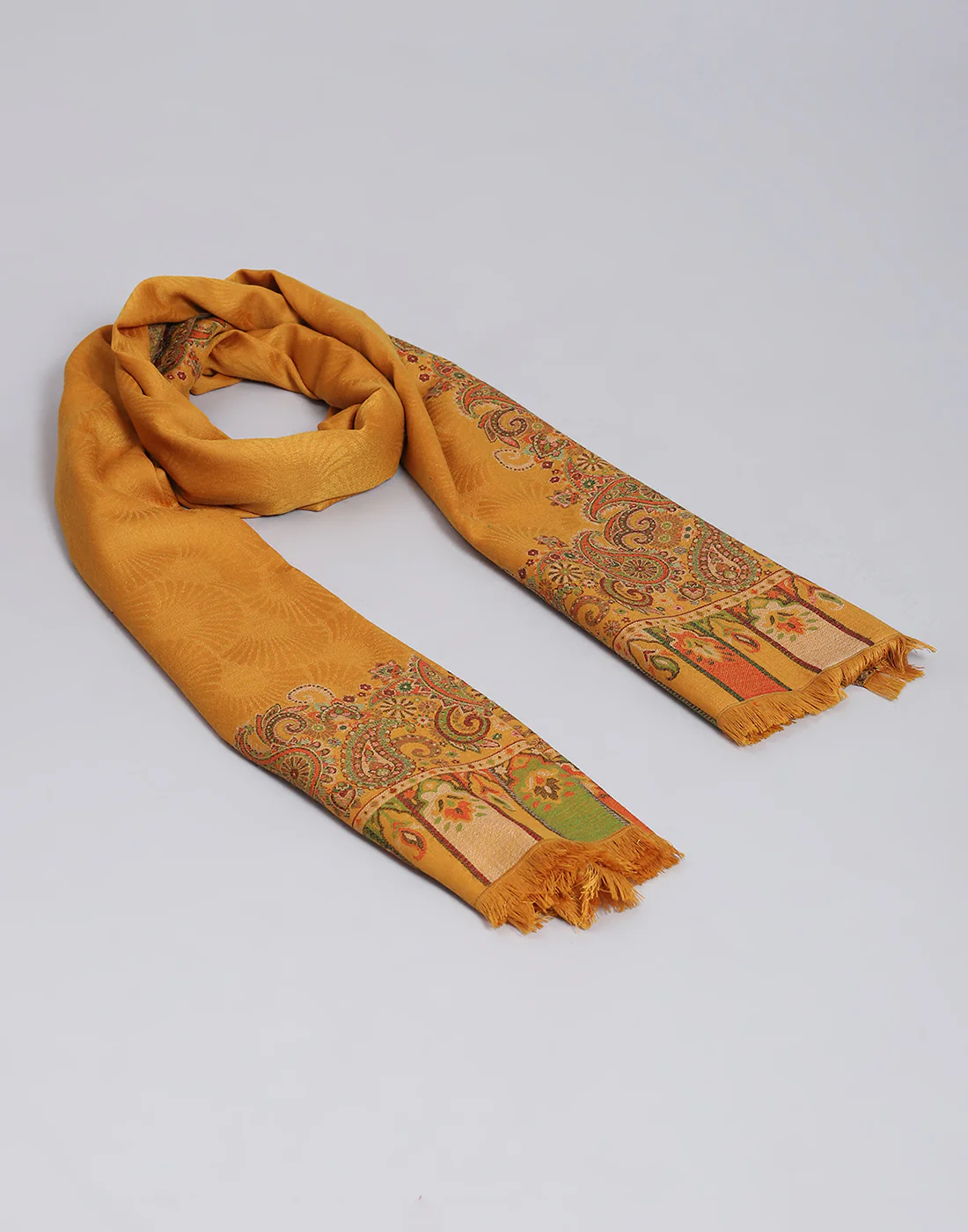 Women Mustard Self Design Shawl - Image 6