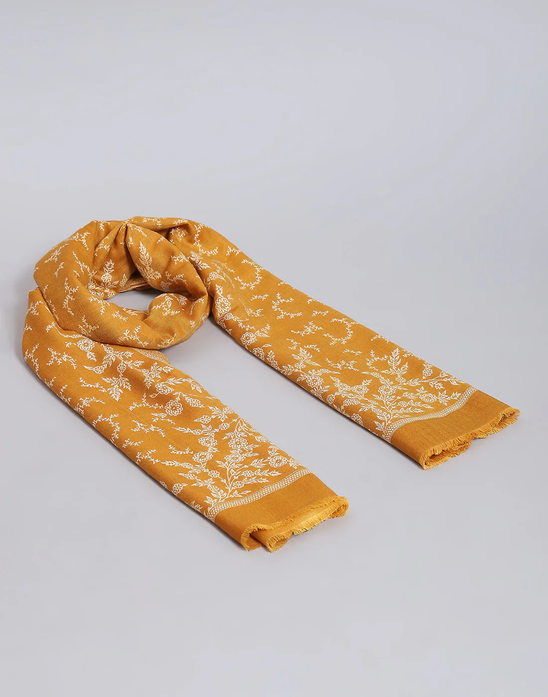 Women Mustard Self Design Shawl - Image 6