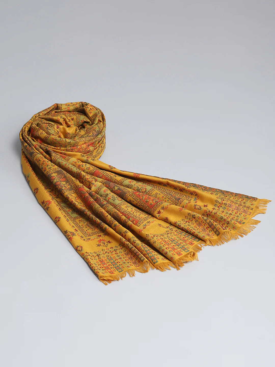 Women Mustard Self Design Shawl - Image 5