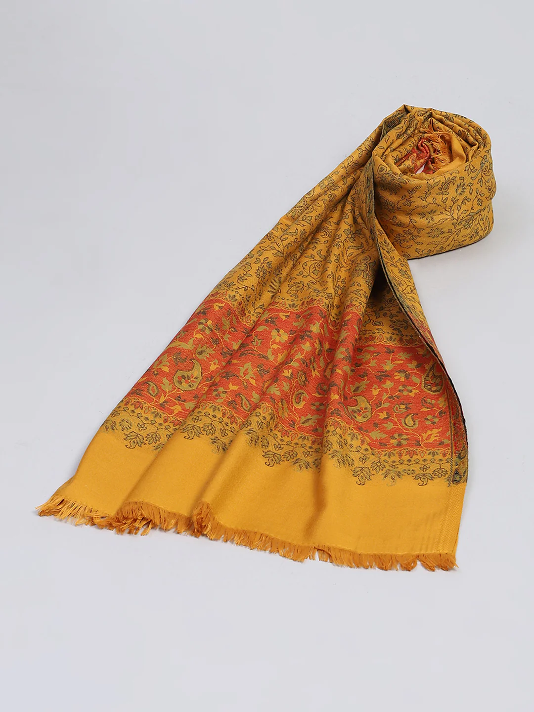 Women Mustard Self Design Shawl - Image 2