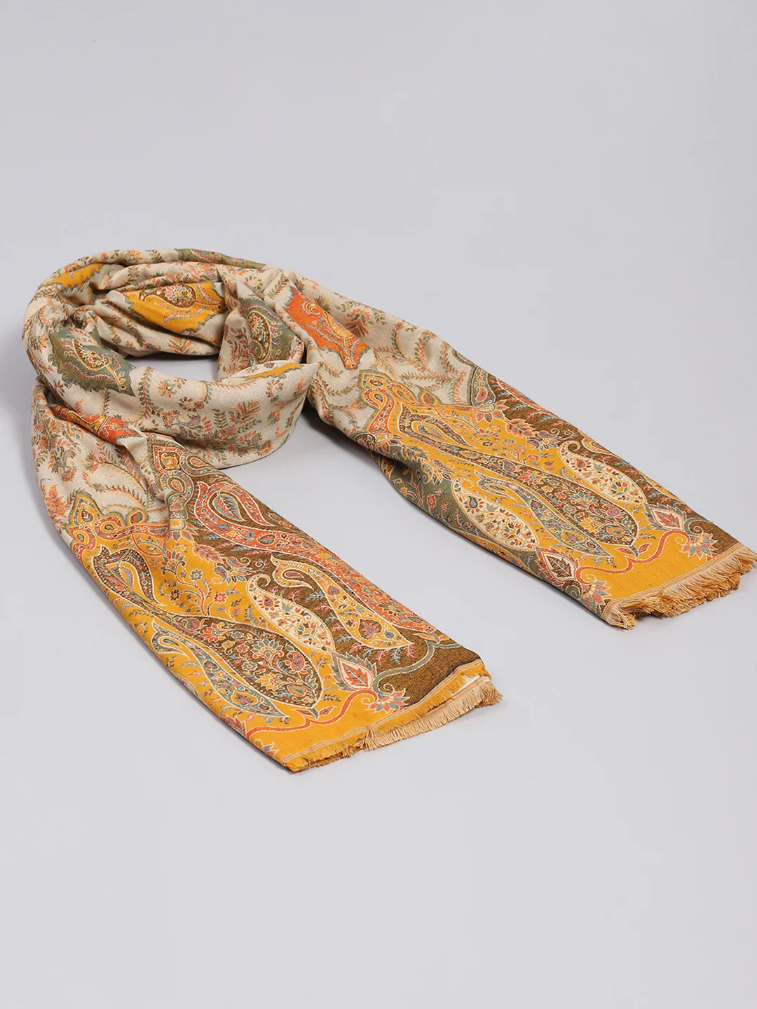 Women Mustard Self Design Shawl - Image 2