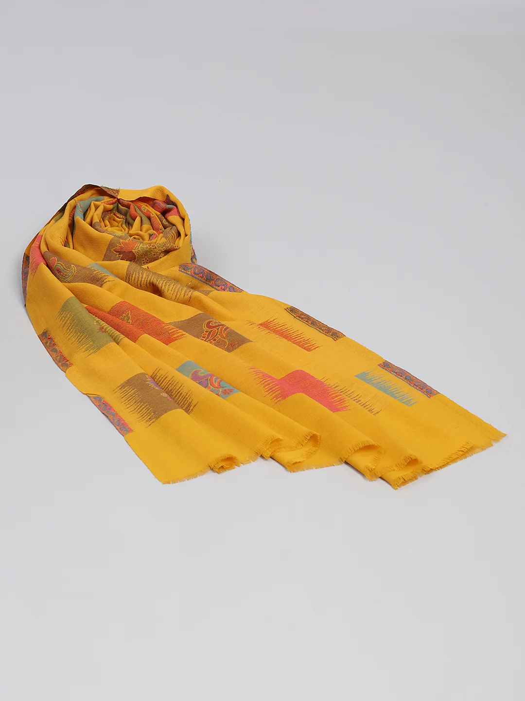 Women Mustard Self Design Shawl - Image 5