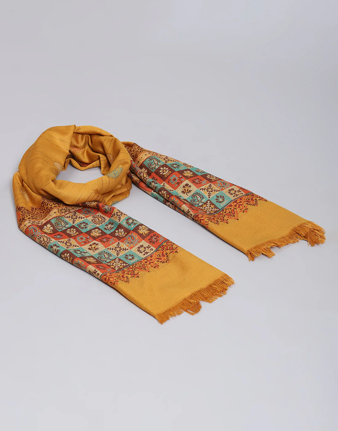 Women Mustard Self Design Stole - Image 6