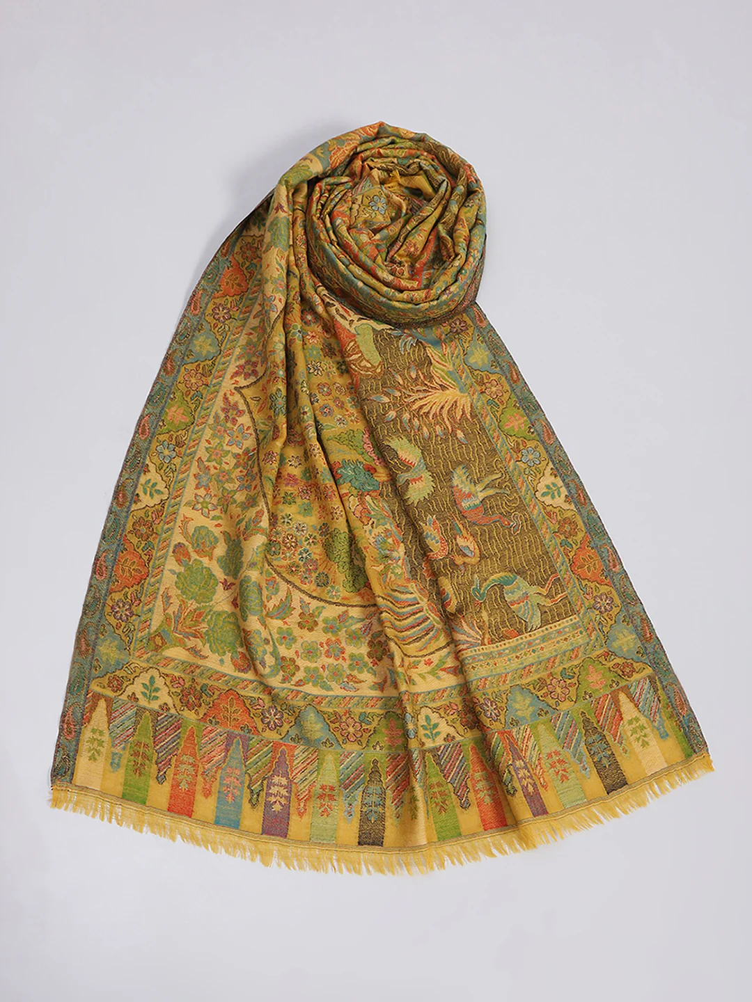 Women Mustard Self Design Stole - Image 6