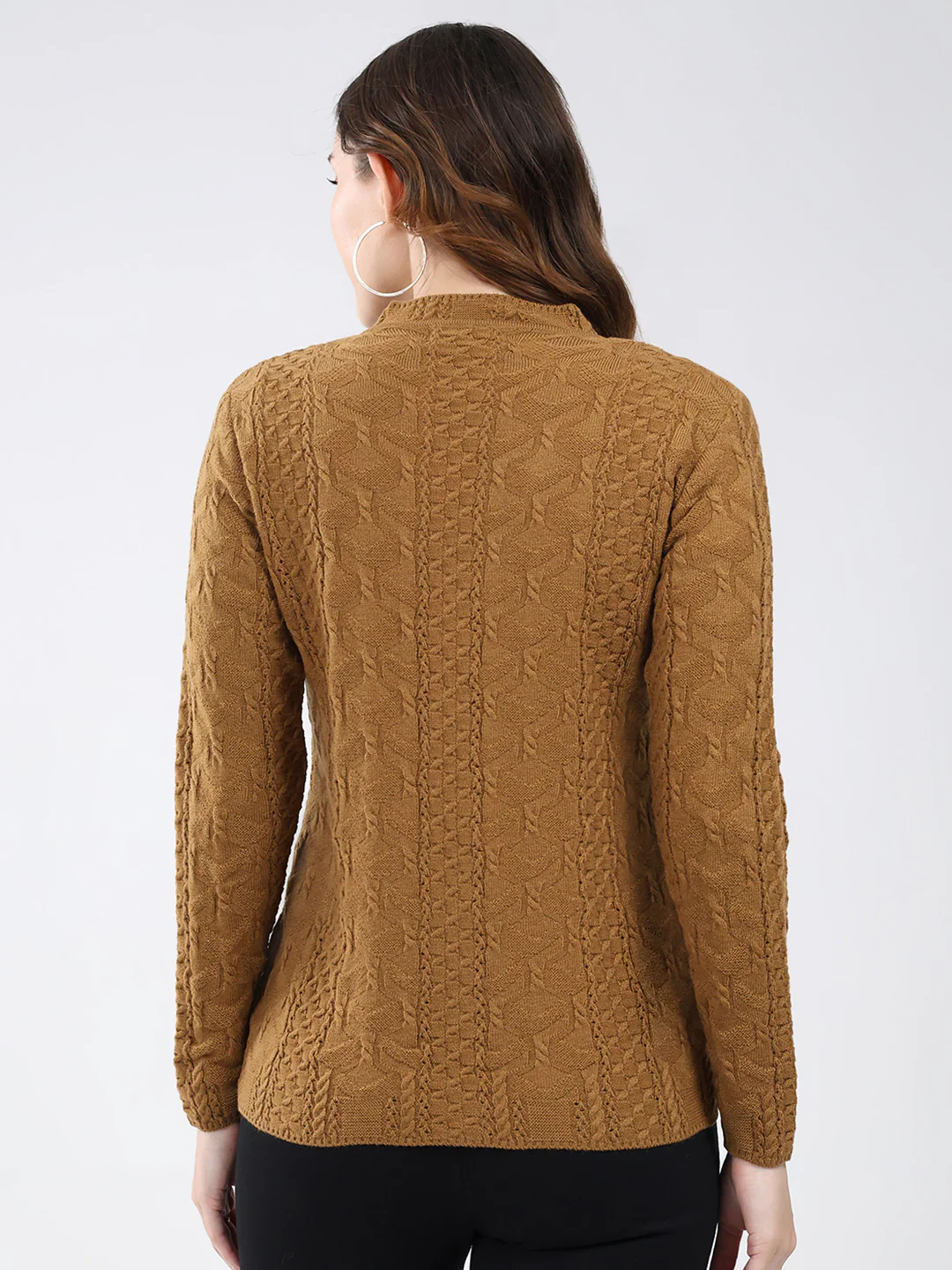 Women Mustard Self Design V Neck Full Sleeve Cardigan - Image 5