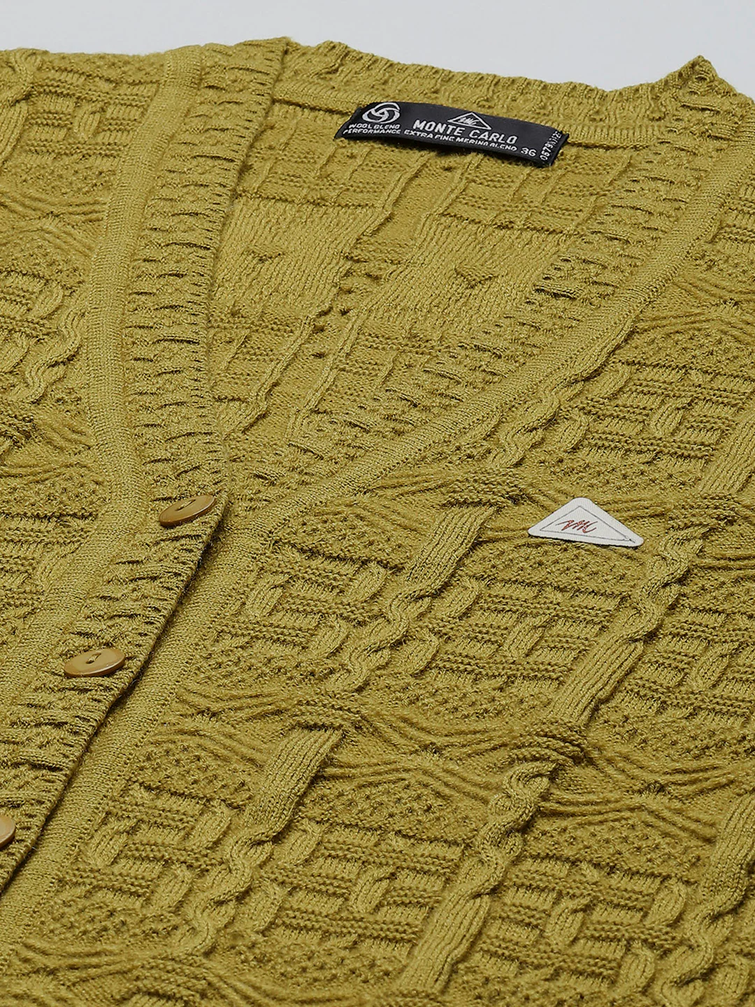 Women Mustard Self Design V Neck Full Sleeve Cardigan - Image 7