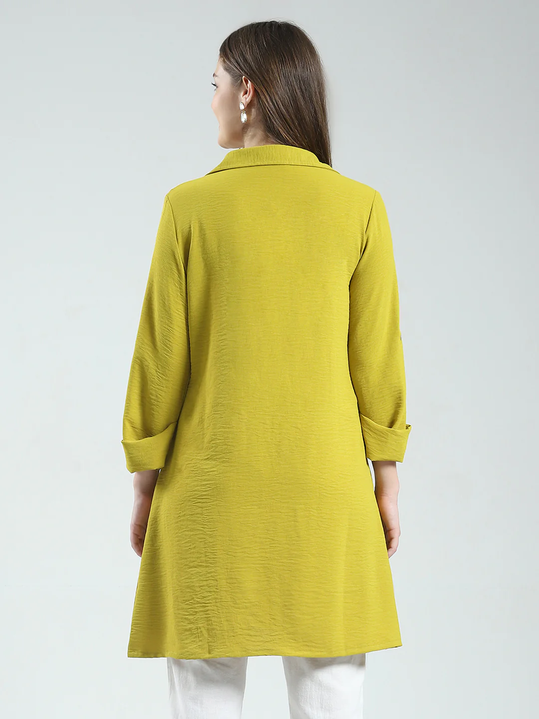 Women Mustard Solid Collar 3/4th Sleeve Tunic - Image 5