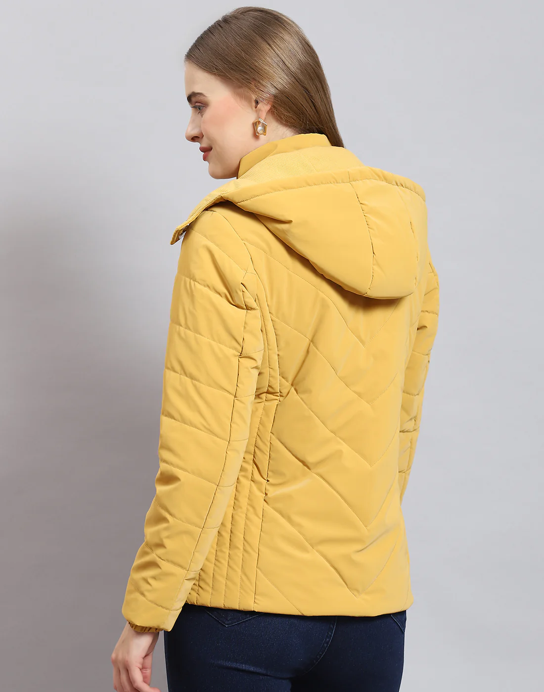 Women Mustard Solid Hooded Full Sleeve Jacket - Image 7