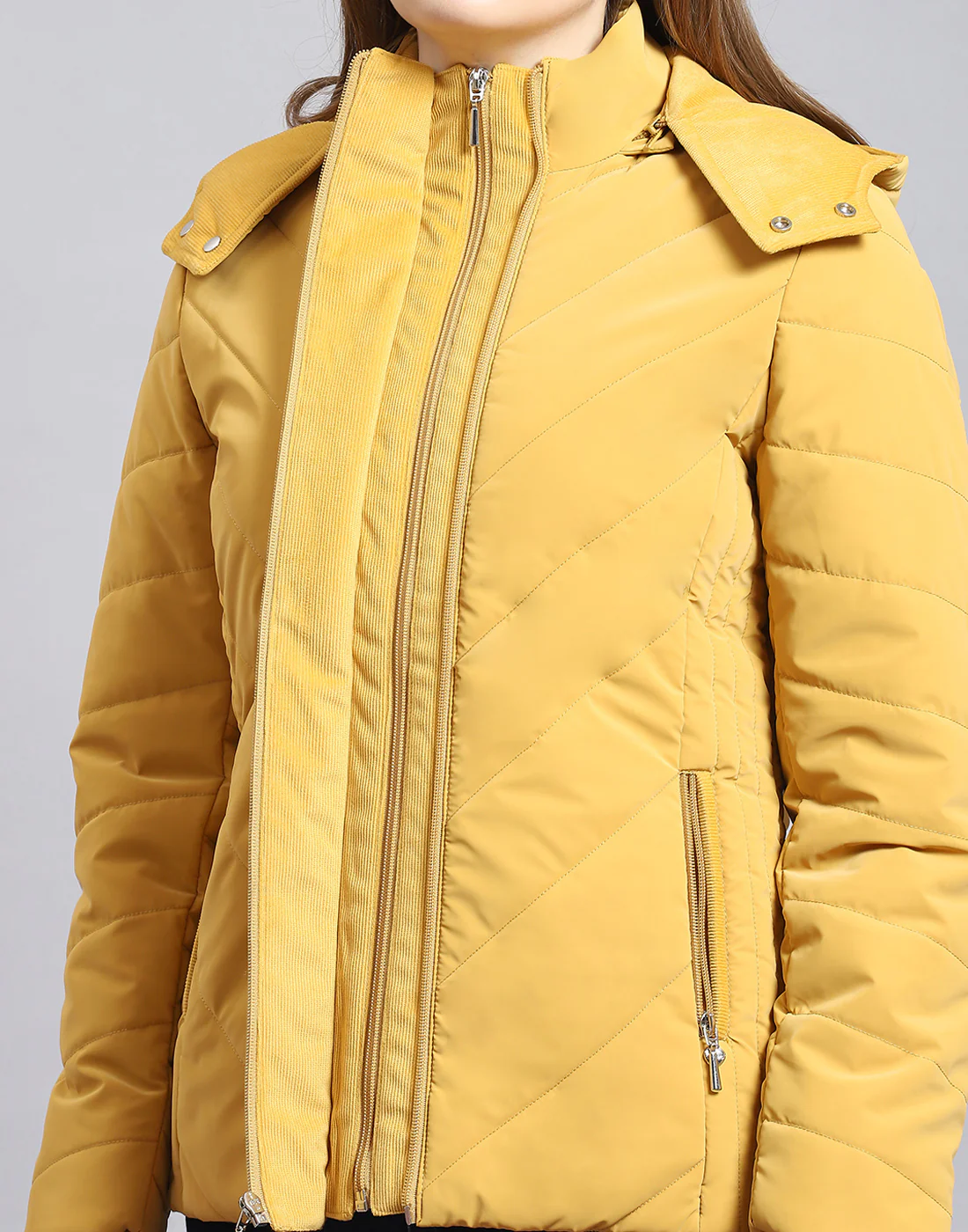Women Mustard Solid Hooded Full Sleeve Jacket - Image 8