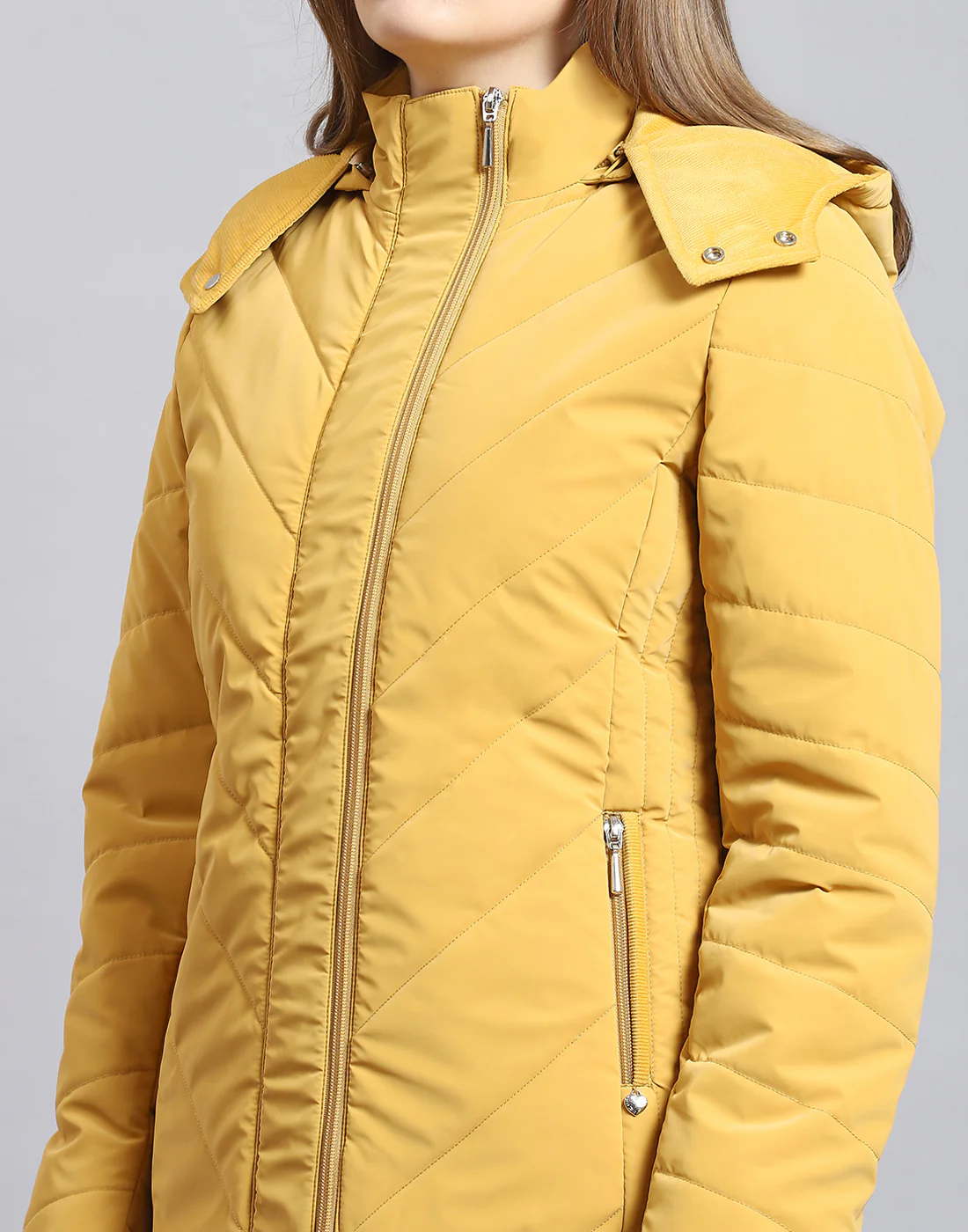 Women Mustard Solid Hooded Full Sleeve Jacket - Image 9