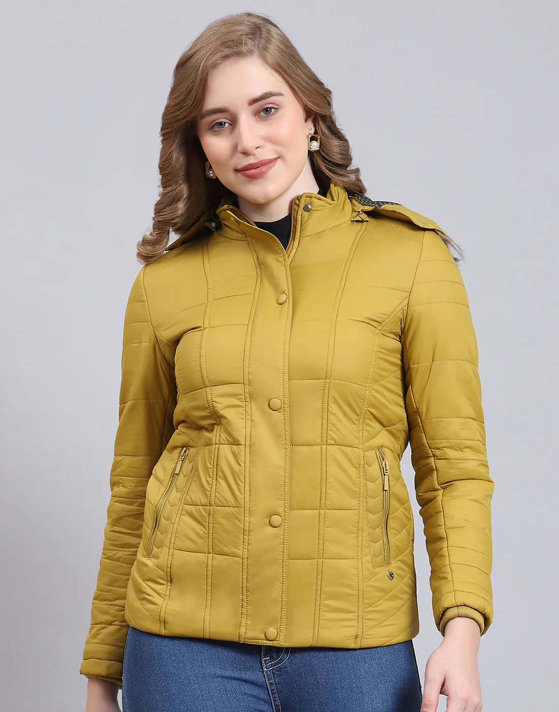 Women Mustard Solid Hooded Full Sleeve Jacket - Image 3
