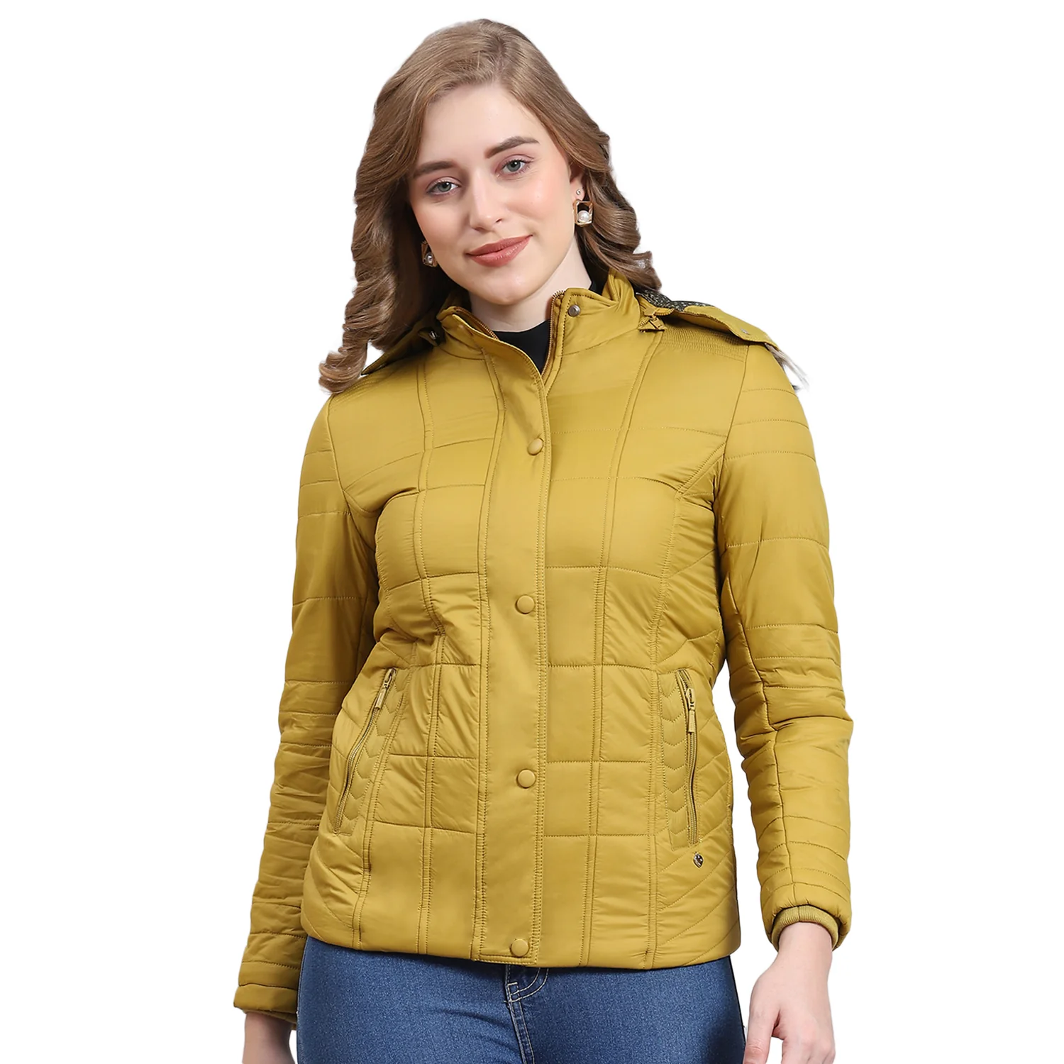 Women Mustard Solid Hooded Full Sleeve Jacket - Image 5