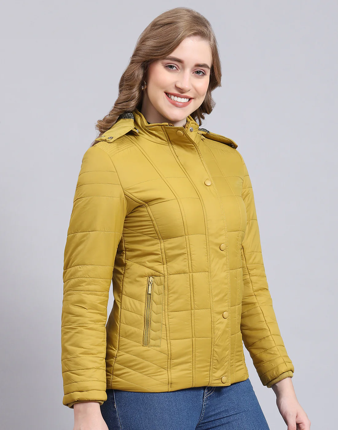 Women Mustard Solid Hooded Full Sleeve Jacket - Image 6