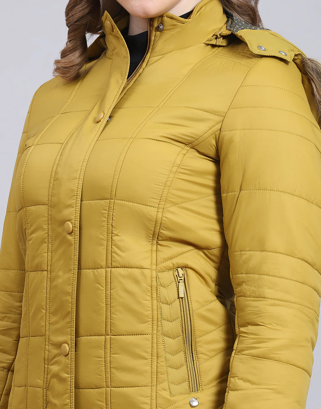 Women Mustard Solid Hooded Full Sleeve Jacket - Image 9