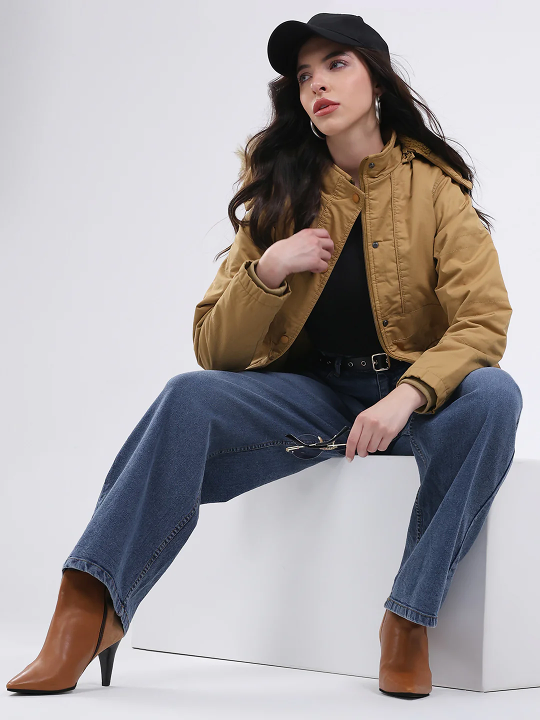 Women Mustard Solid Hooded Full Sleeve Jacket - Image 2