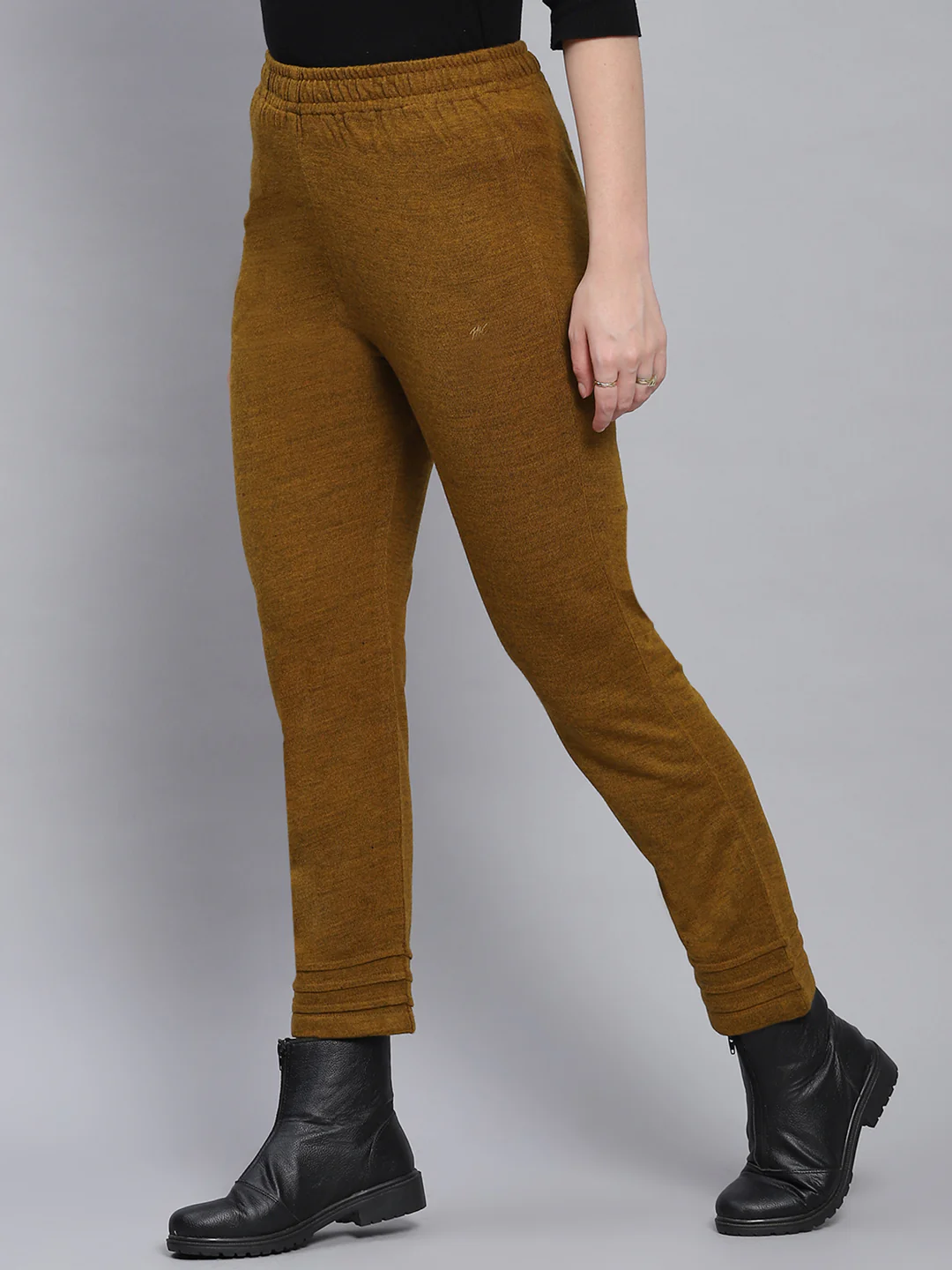 Women Mustard Solid Regular Fit Winter Lowers - Image 3