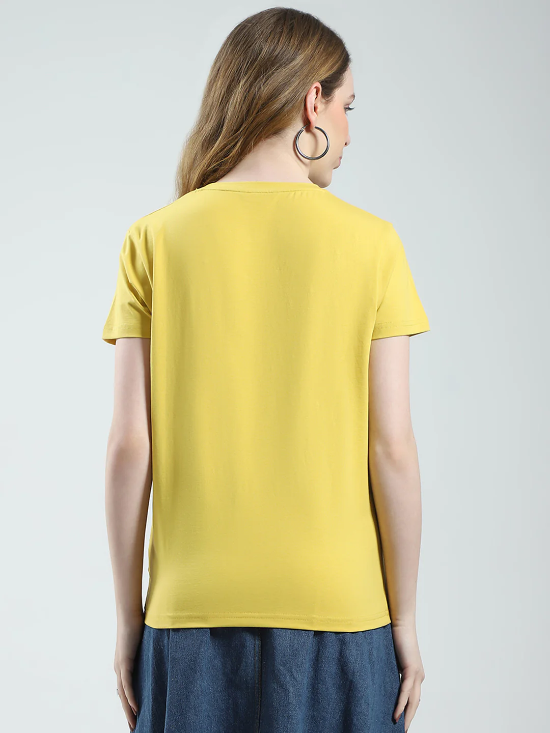Women Mustard Solid Round Neck Half Sleeve Top - Image 5