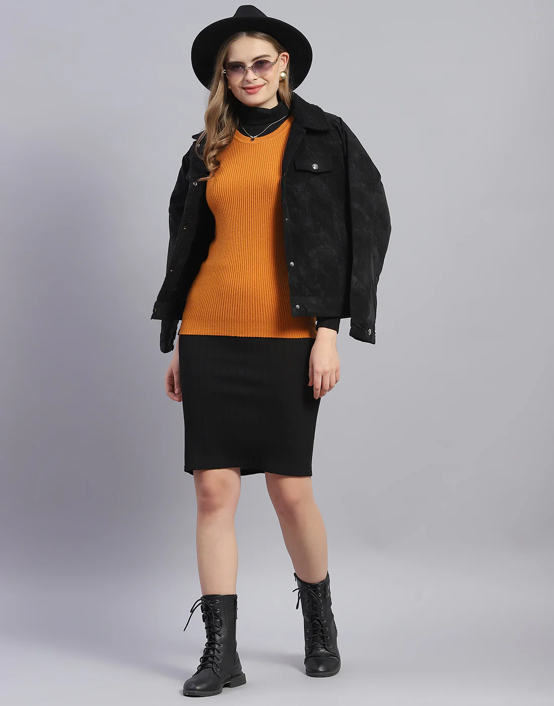 Women Mustard Solid Round Neck Sleeveless Sweater - Image 2