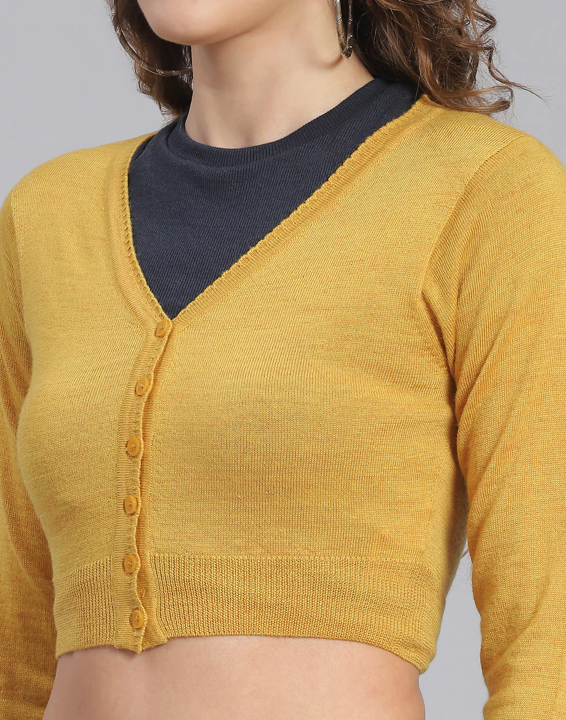 Women Mustard Solid V Neck Full Sleeve Blouse - Image 6