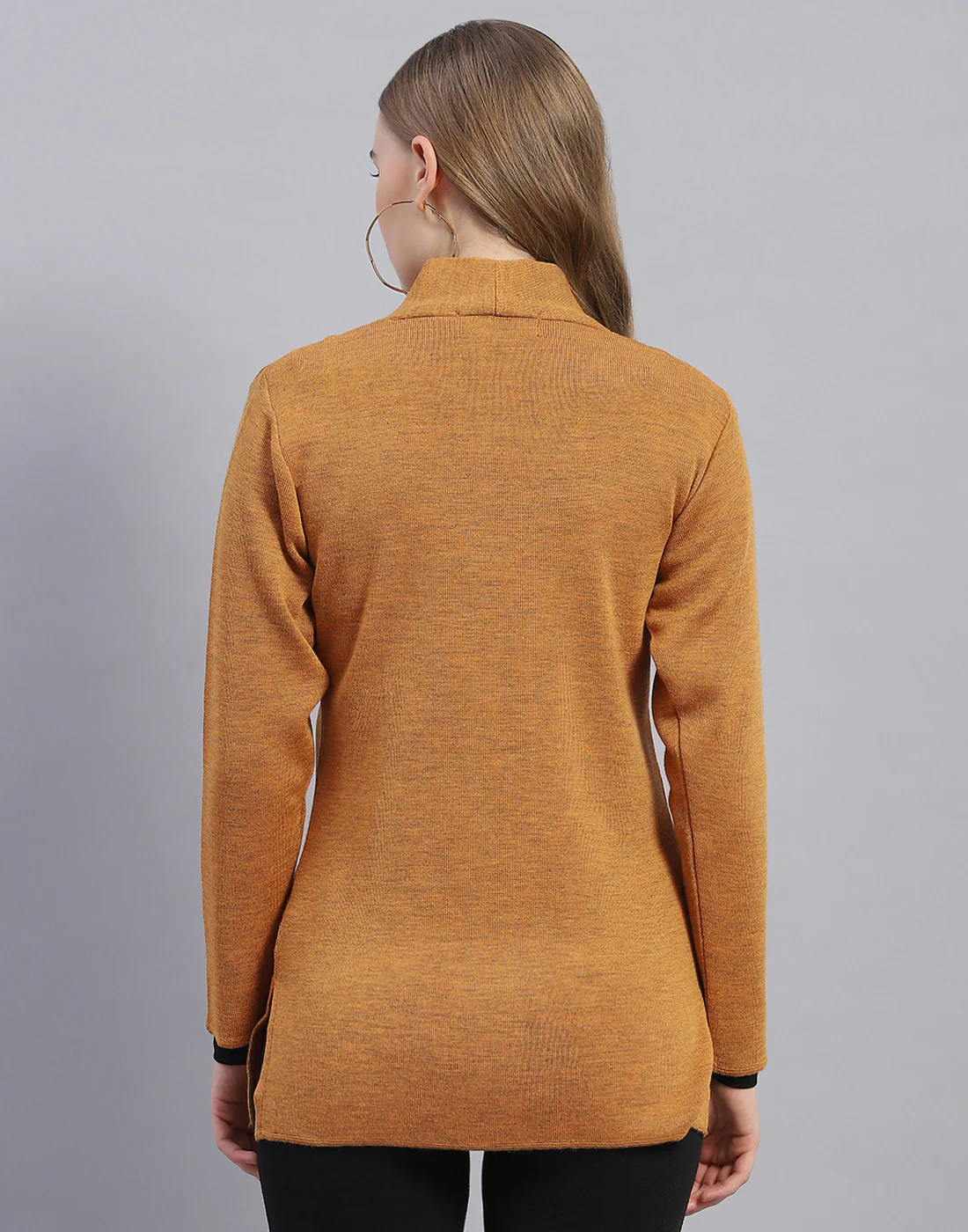 Women Mustard Solid V Neck Full Sleeve Cardigan - Image 6
