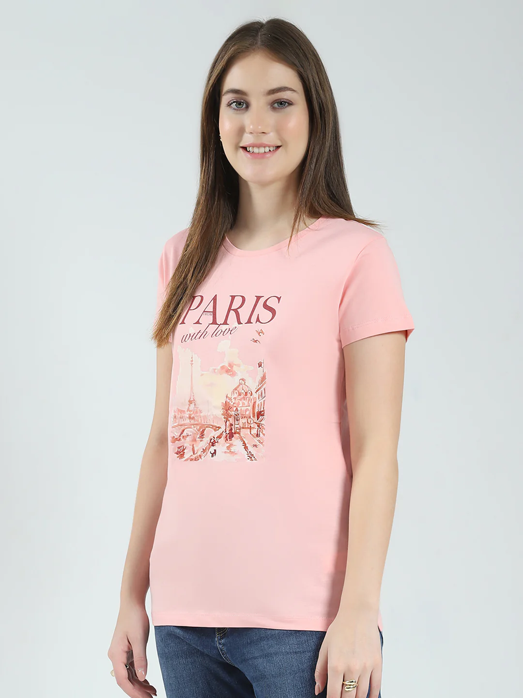Women Navy Blue & Peach Printed Round Neck Half Sleeve Top (Pack of 2) - Image 4