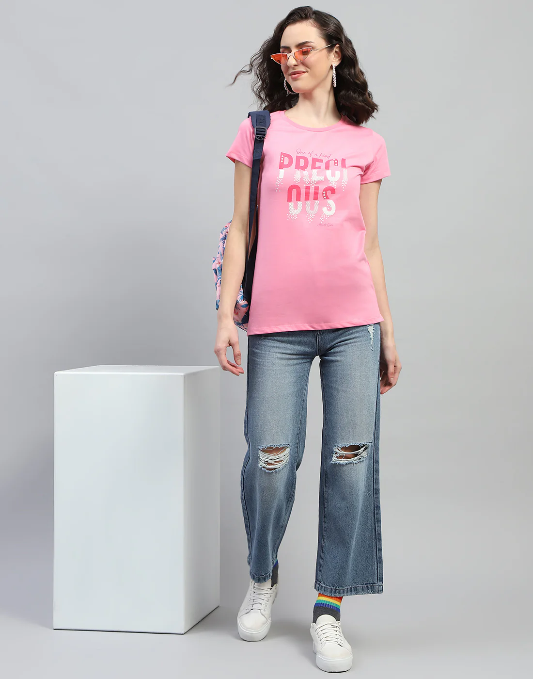 Women Navy Blue & Pink Printed Round Neck Half Sleeve Top (Pack of 2) - Image 2
