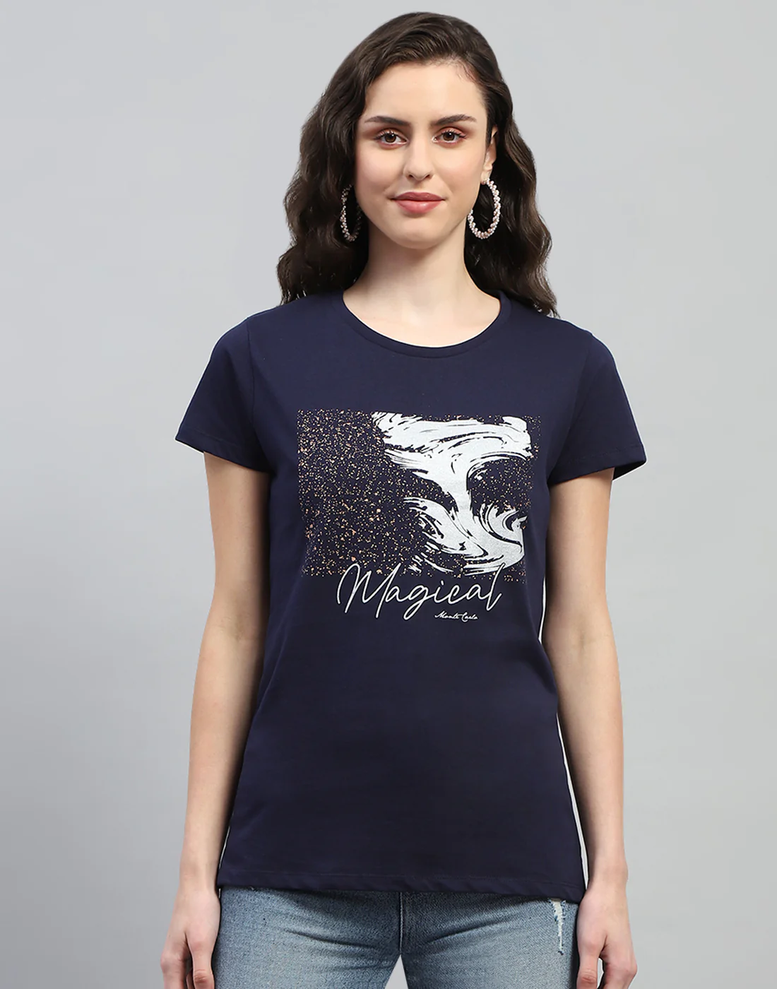 Women Navy Blue & Pink Printed Round Neck Half Sleeve Top (Pack of 2) - Image 7