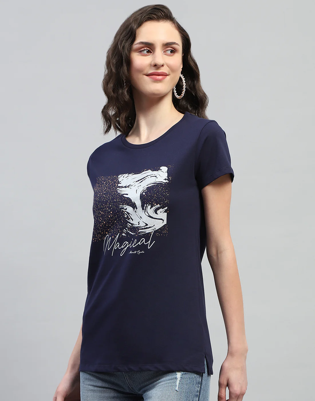 Women Navy Blue & Pink Printed Round Neck Half Sleeve Top (Pack of 2) - Image 8