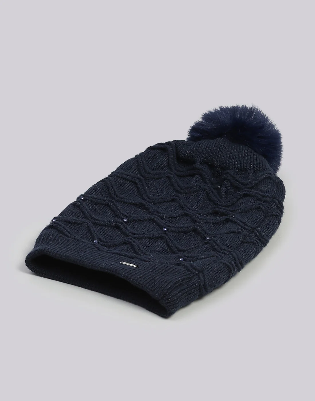 Women Navy Blue Printed Blend Wool Cap - Image 6