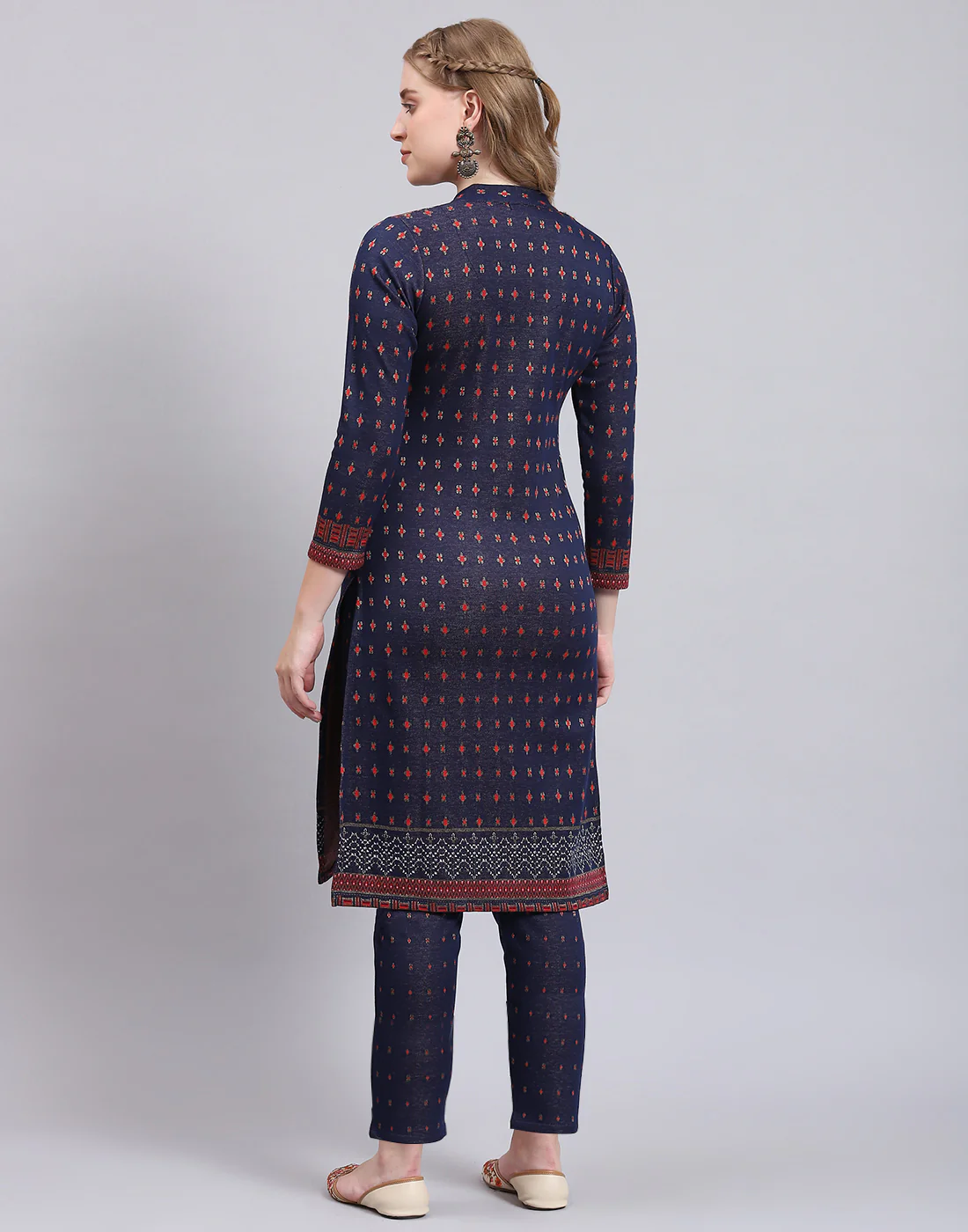 Women Navy Blue Printed Collar Full Sleeve Kurtis Set - Image 7