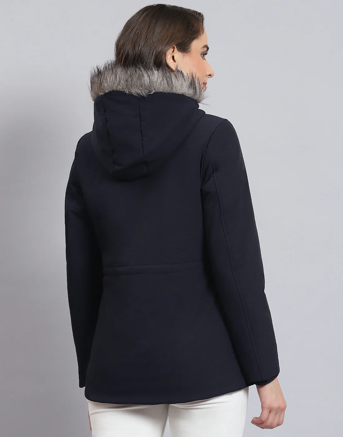 Women Navy Blue Hooded Jacket with Attached Inflatable Neck Pillow - Image 7