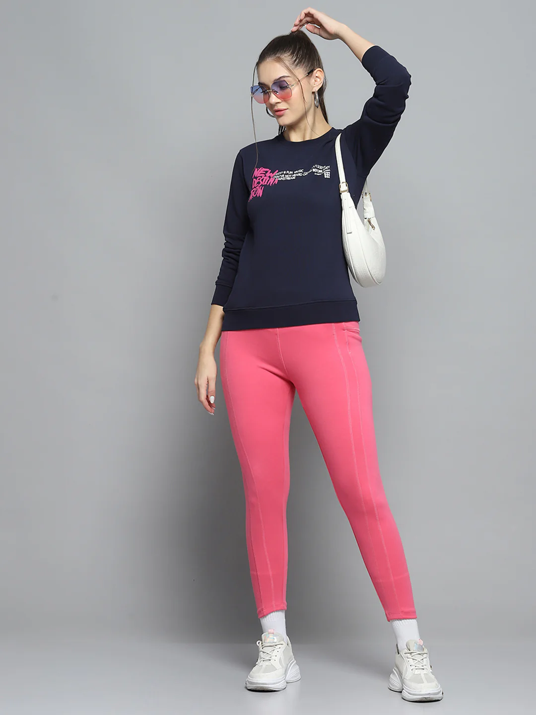 Rock.it Women Navy Blue Printed Round Neck Full Sleeve Sweatshirt - Image 2