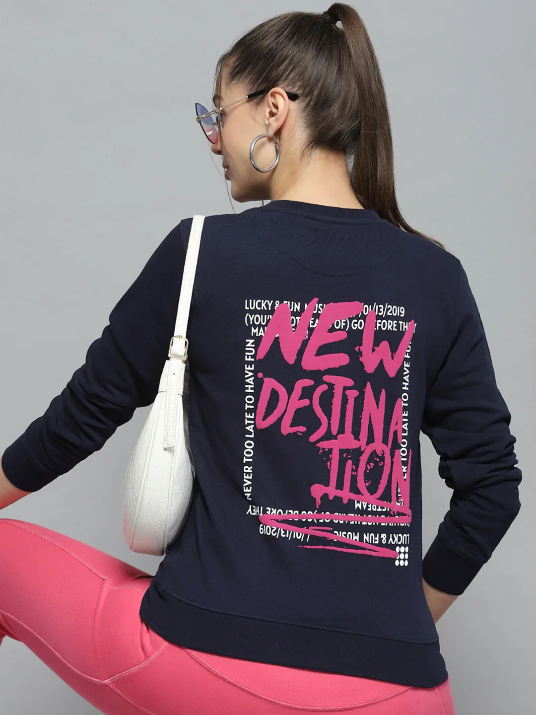 Rock.it Women Navy Blue Printed Round Neck Full Sleeve Sweatshirt - Image 6