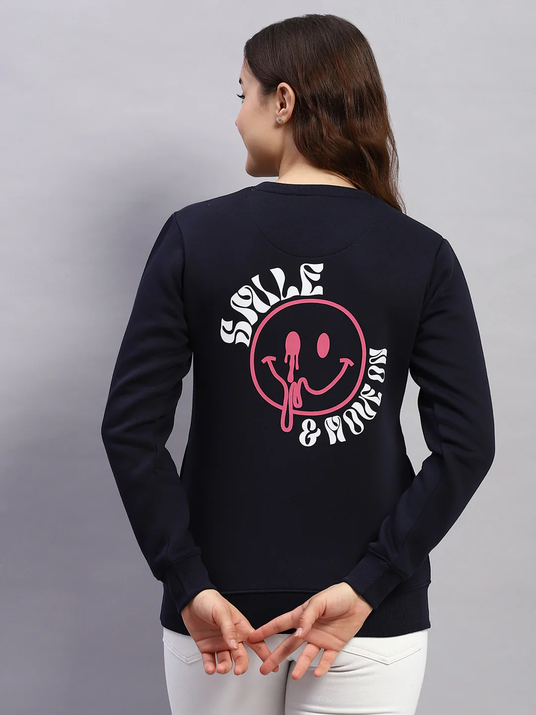 Rock.it Women Navy Blue Printed Round Neck Full Sleeve Sweatshirt - Image 5