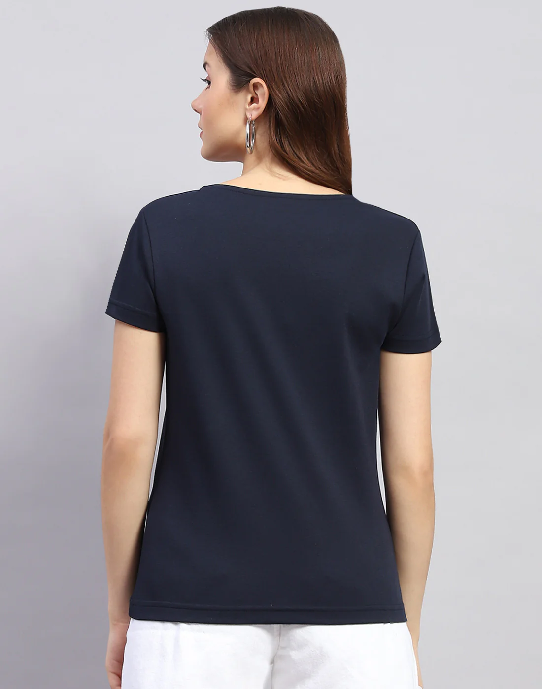Women Navy Blue Printed Round Neck Half Sleeve Top - Image 5