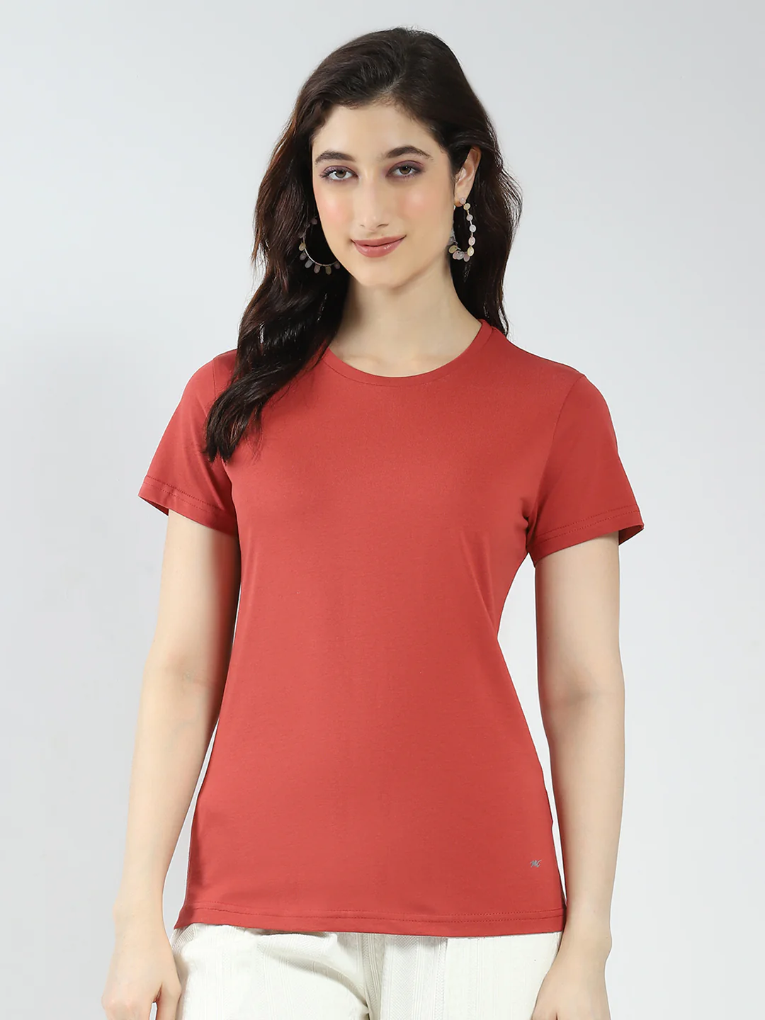 Women Navy Blue & Rust Solid Round Neck Half Sleeve Top 2Pc Set - Image 3