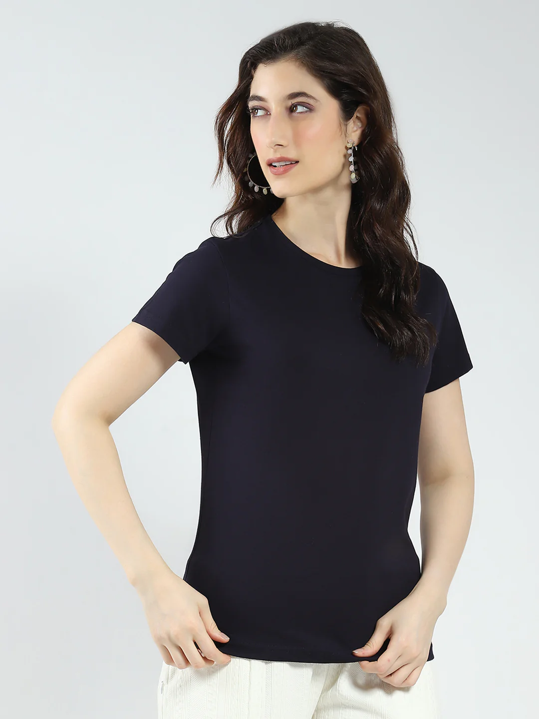 Women Navy Blue & Rust Solid Round Neck Half Sleeve Top 2Pc Set - Image 7