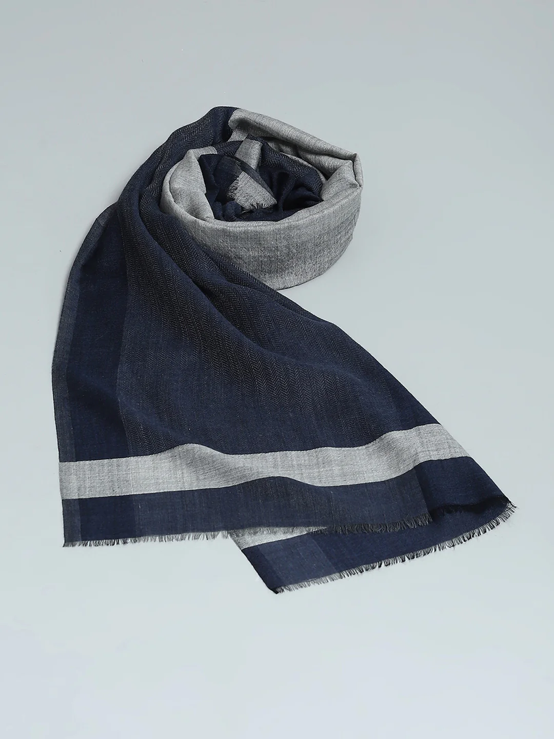 Women Navy Blue Self Design Stole - Image 6