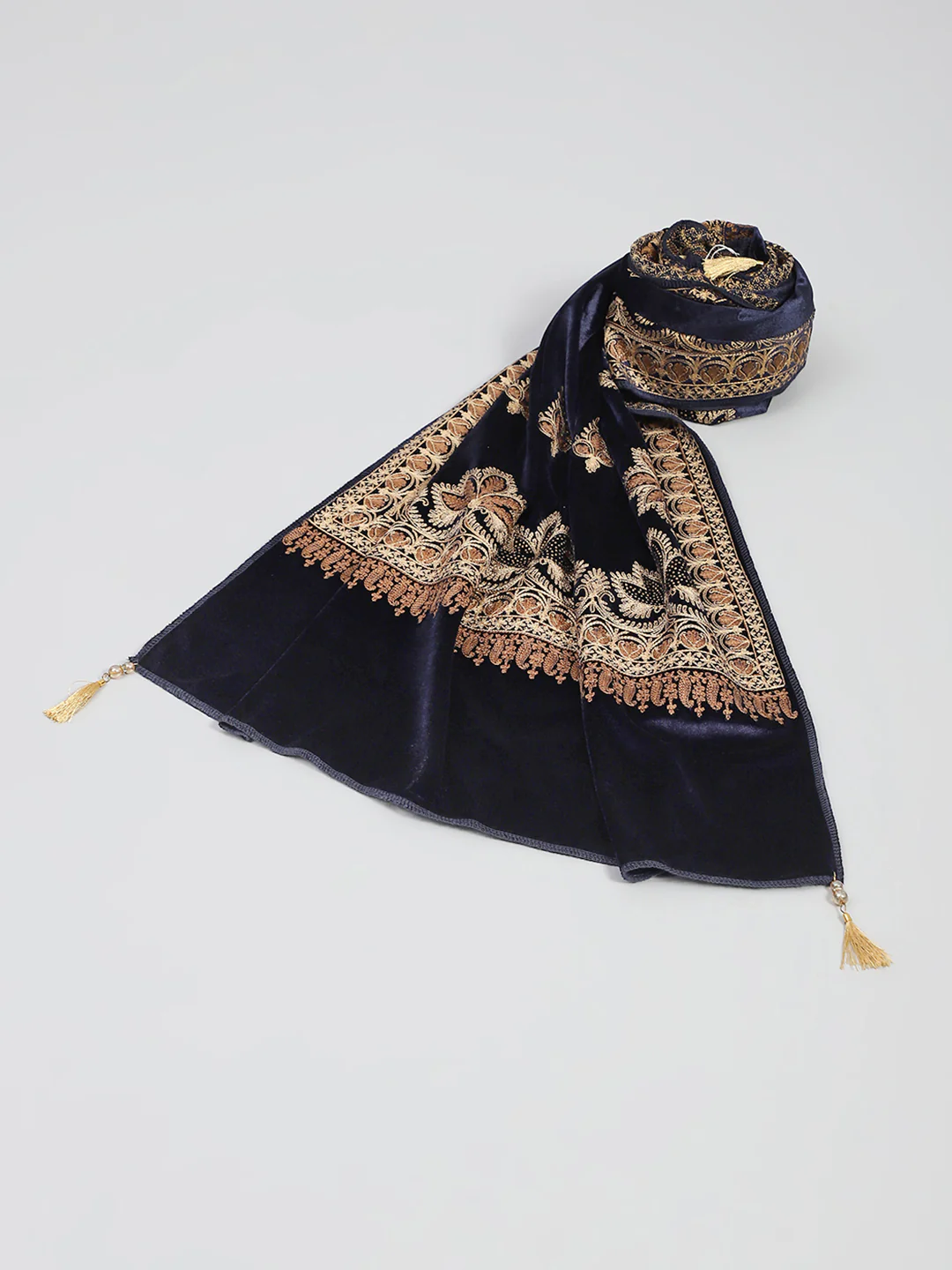Women Navy Blue Self Design Stole - Image 6
