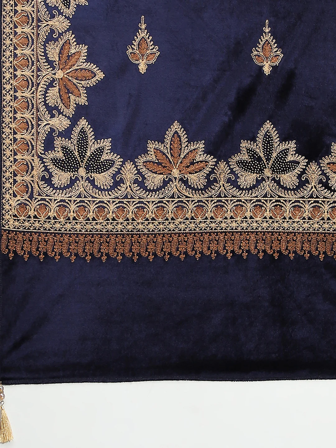 Women Navy Blue Self Design Stole - Image 7