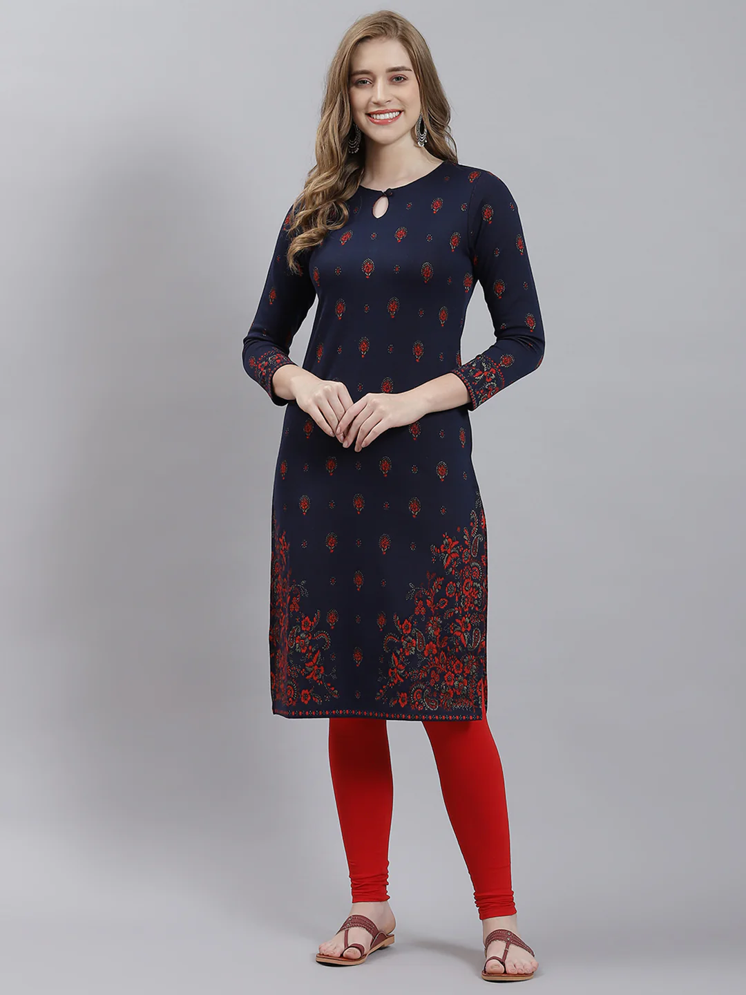 Women Navy Blue Self Kurti - Image 2