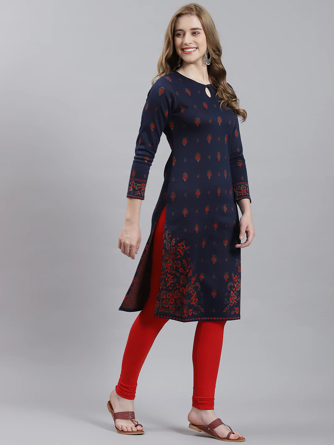 Women Navy Blue Self Kurti - Image 3
