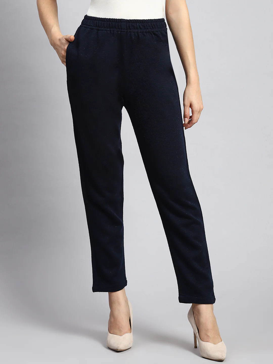Women Navy Blue Self Winter Lower - Image 2