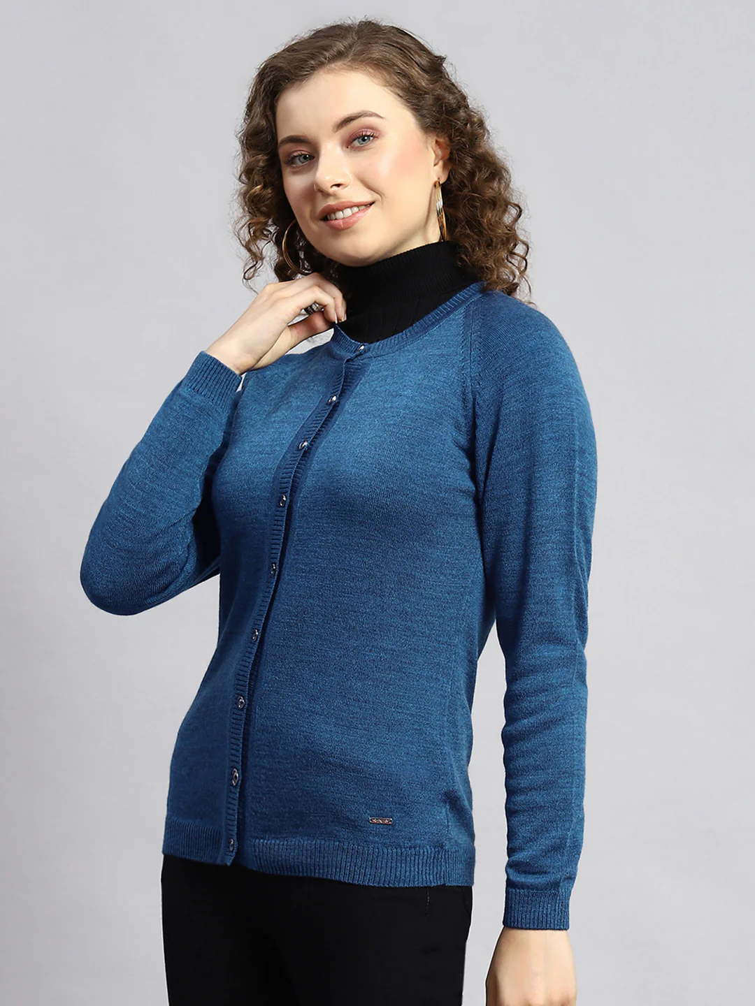 Women Navy Blue Solid Cardigan - Image 4