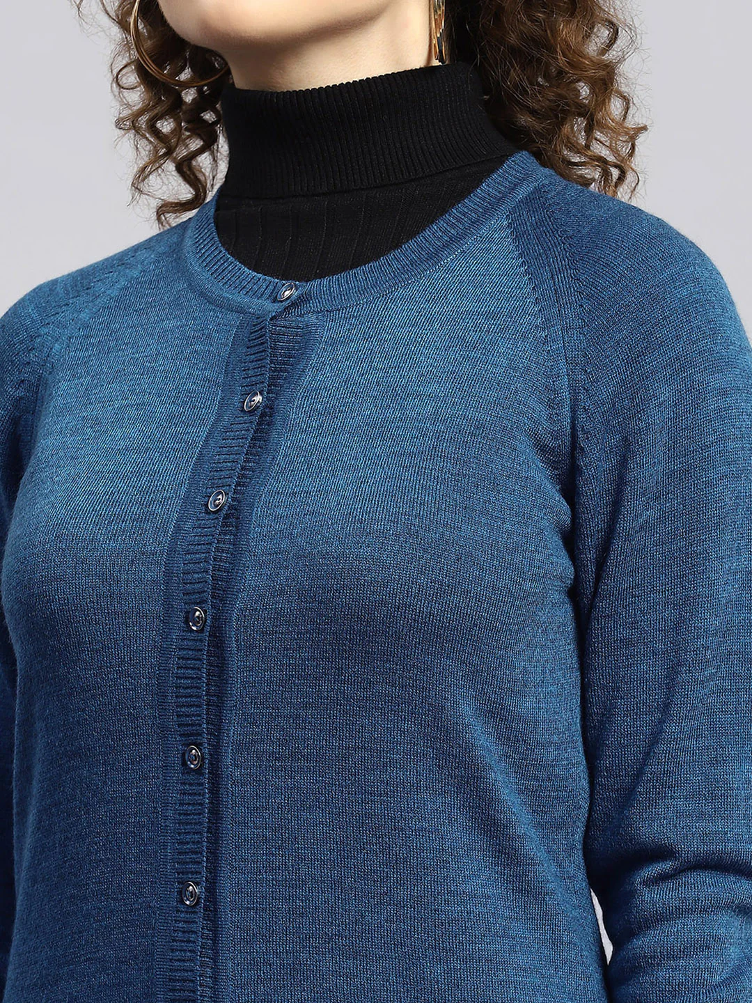Women Navy Blue Solid Cardigan - Image 6