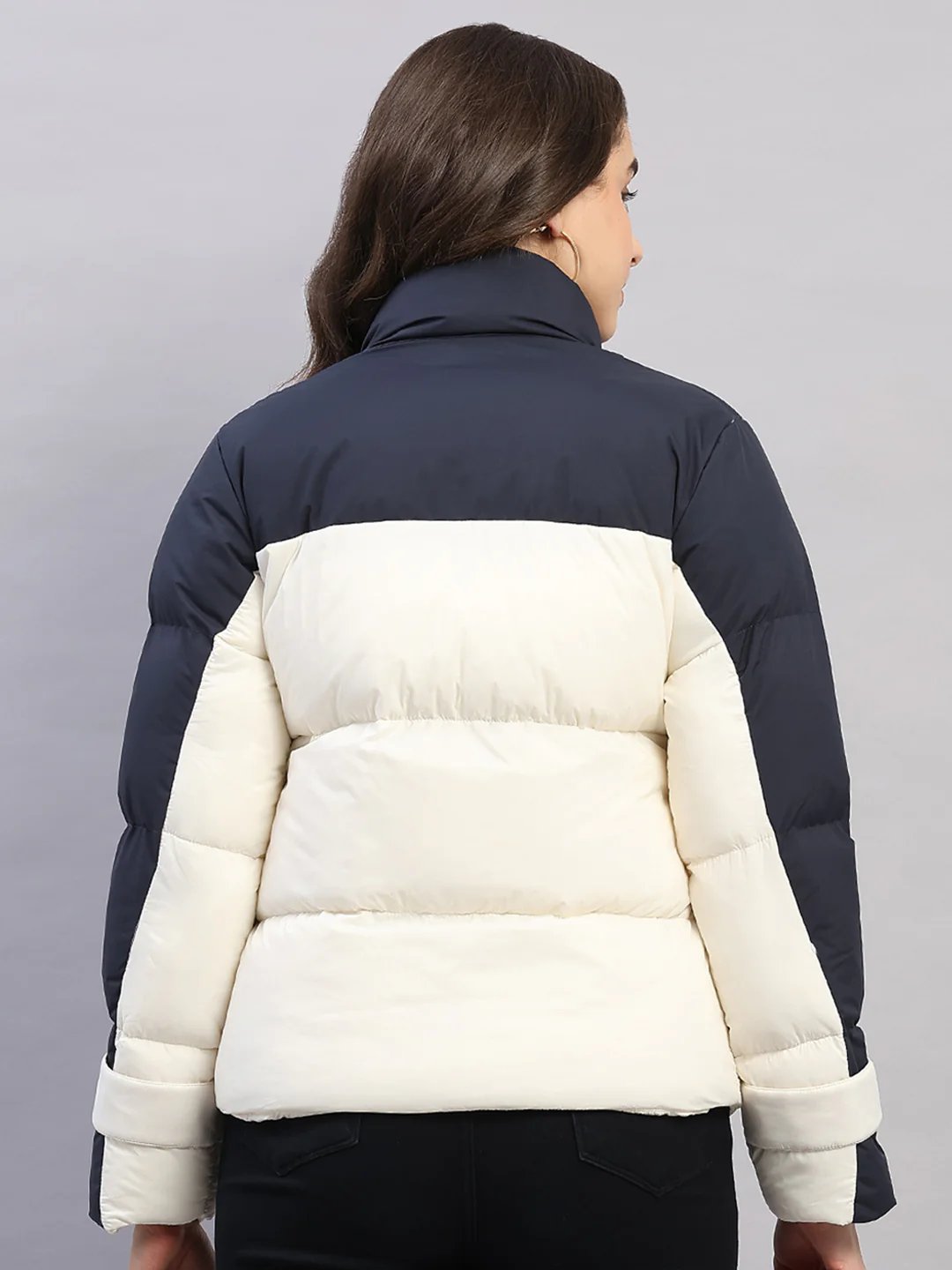 Women Navy Blue Solid Collar Full Sleeve Jacket - Image 5