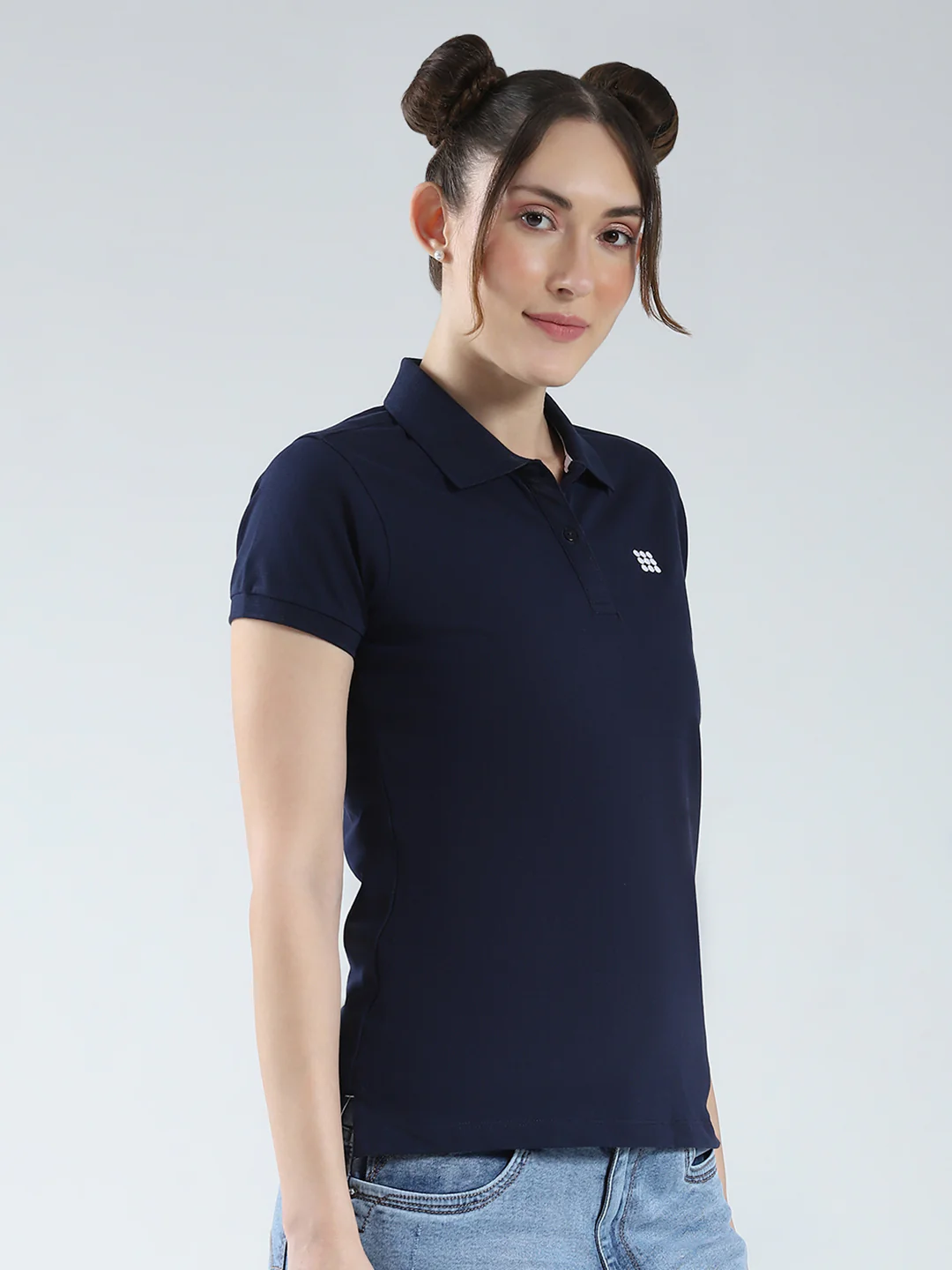Rock.it Women Navy Blue Solid Collar Half Sleeve T-Shirt - Image 4