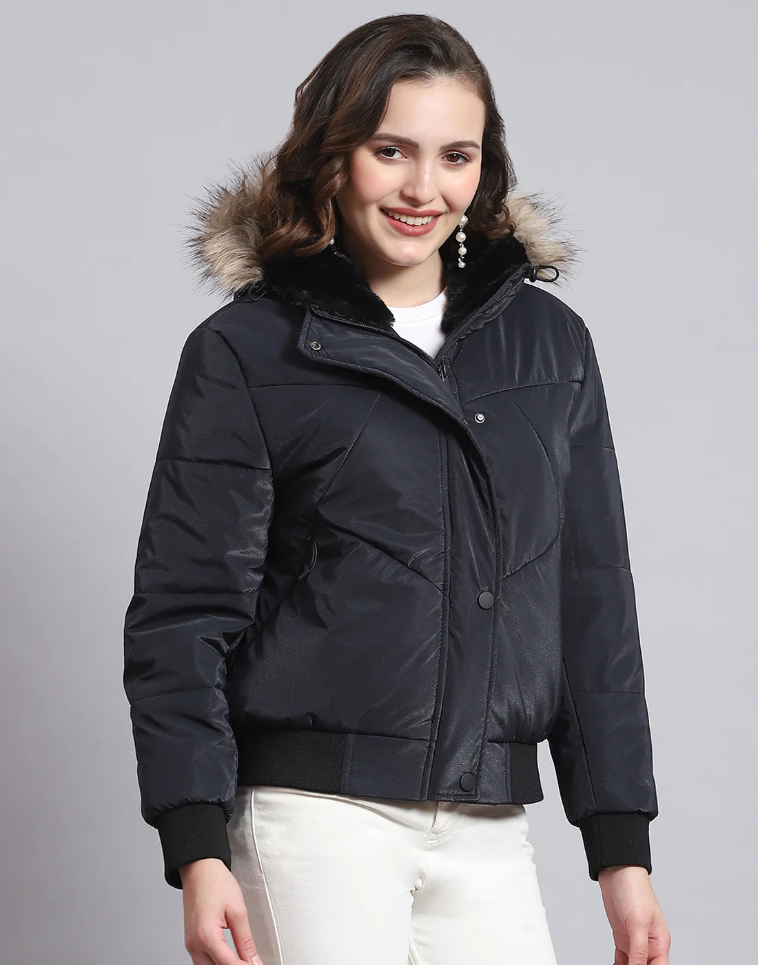 Women Navy Blue Solid Hooded Full Sleeve Jacket - Image 5